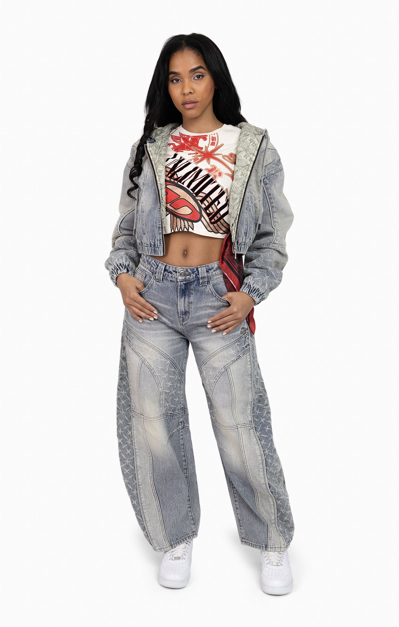 Laser Drilled Denim Jacket - Spatter Blue