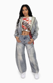 Laser Drilled Denim Jacket - Spatter Blue