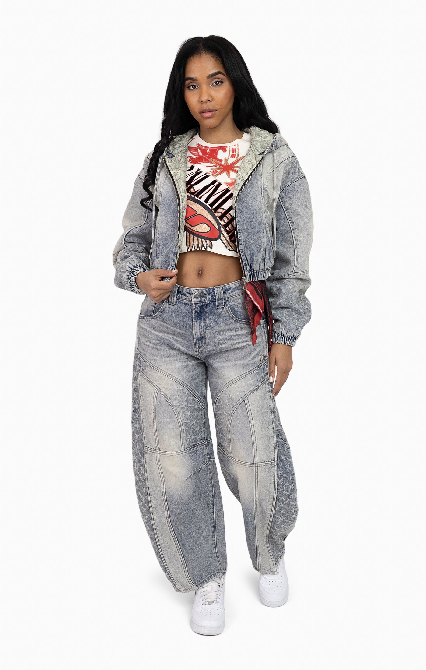 Laser Drilled Denim Jacket - Spatter Blue