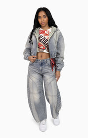 Laser Drilled Denim Jacket - Spatter Blue
