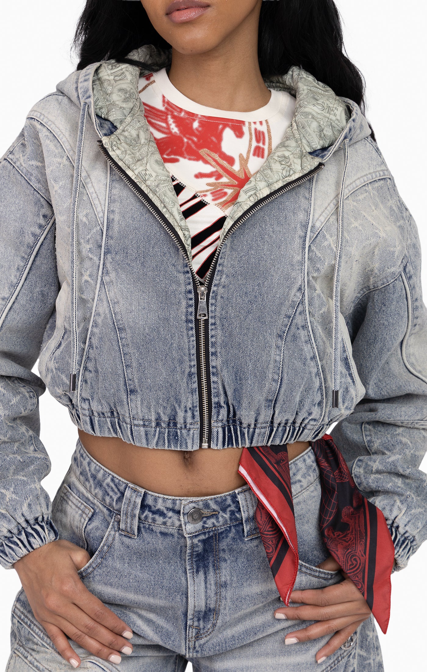 Laser Drilled Denim Jacket - Spatter Blue