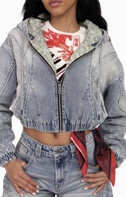 Laser Drilled Denim Jacket - Spatter Blue