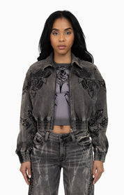 Heavy Embellished Denim Jacket - Black Dust