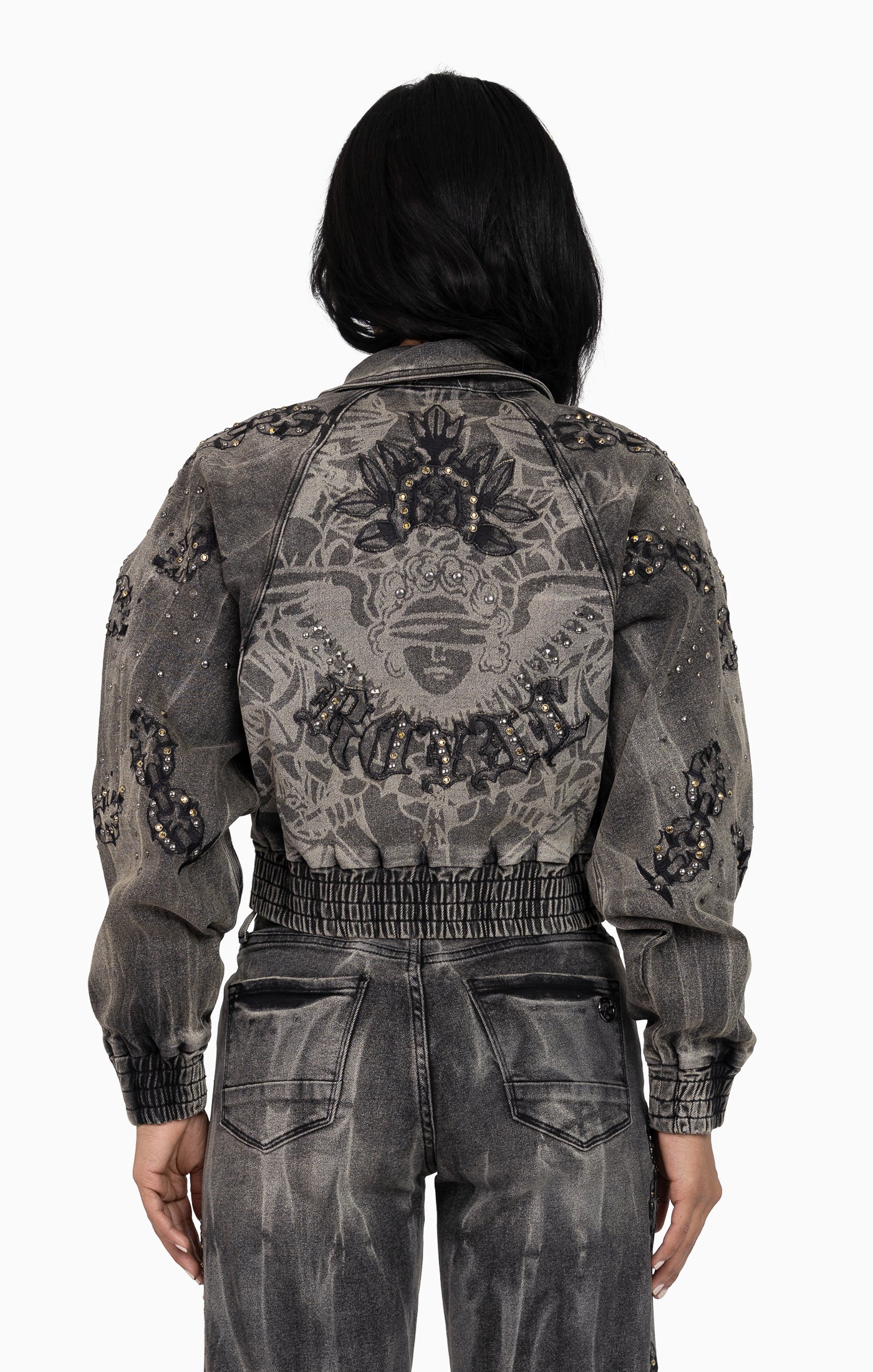 Heavy Embellished Denim Jacket - Black Dust