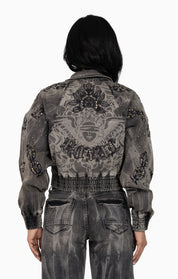 Heavy Embellished Denim Jacket - Black Dust