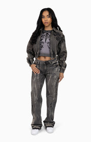 Heavy Embellished Denim Jacket - Black Dust