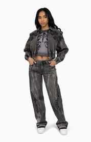 Heavy Embellished Denim Jacket - Black Dust