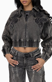 Heavy Embellished Denim Jacket - Black Dust