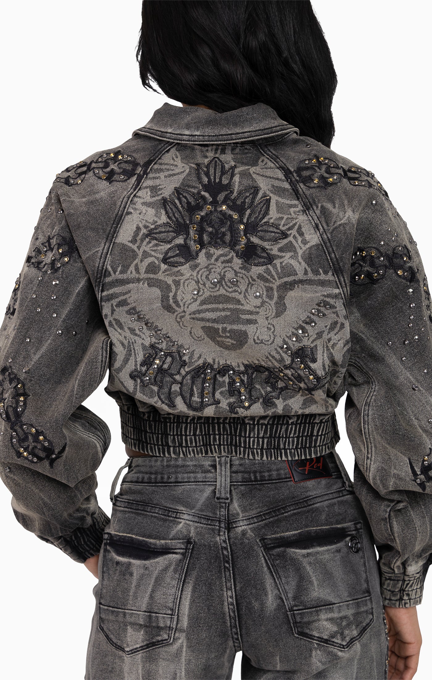 Heavy Embellished Denim Jacket - Black Dust