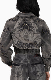 Heavy Embellished Denim Jacket - Black Dust