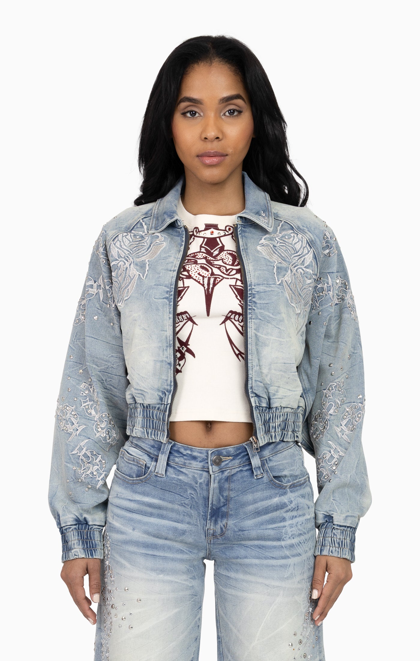 Heavy Embellished Denim Jacket - Howard Blue