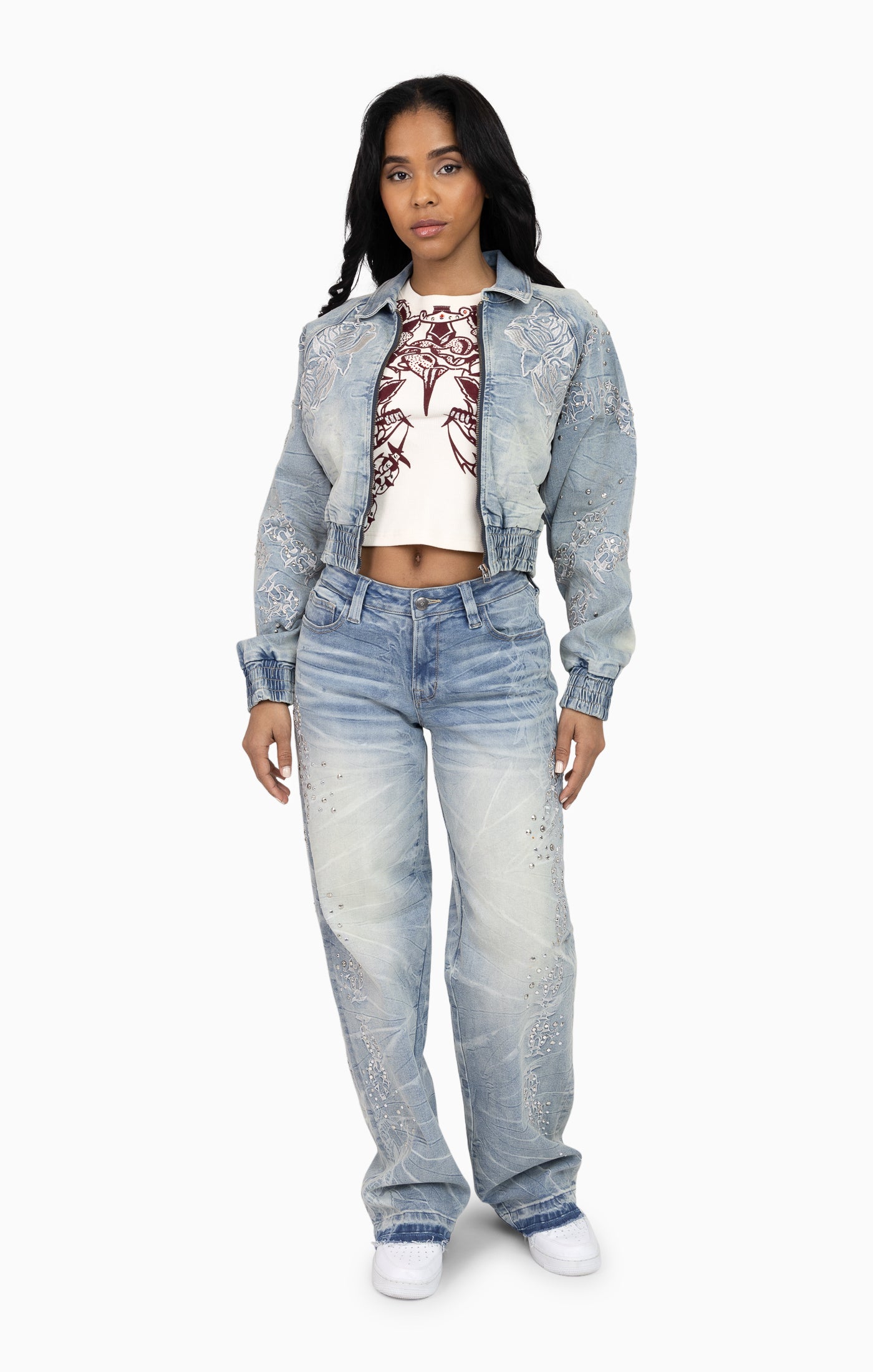 Heavy Embellished Denim Jacket - Howard Blue