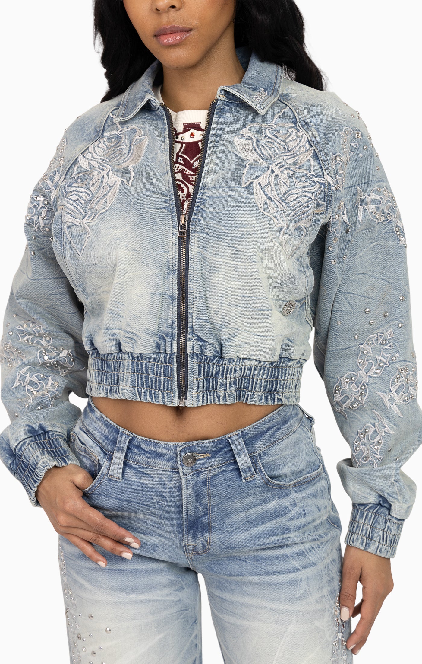 Heavy Embellished Denim Jacket - Howard Blue