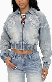 Heavy Embellished Denim Jacket - Howard Blue