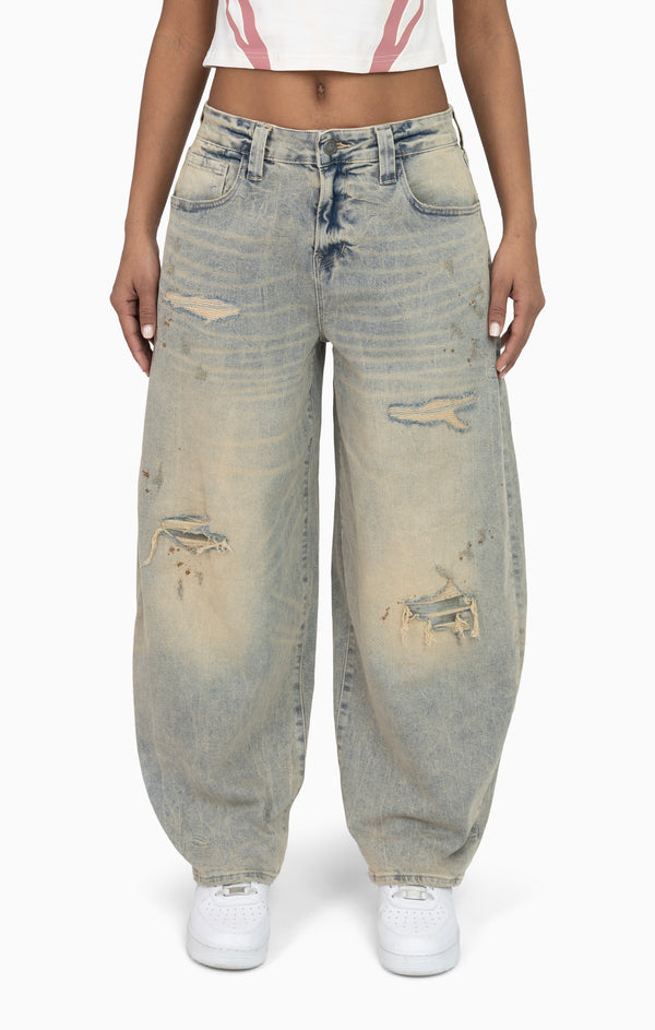 Rip & Repair Barrel Fit Denim Pant - Eden Blue