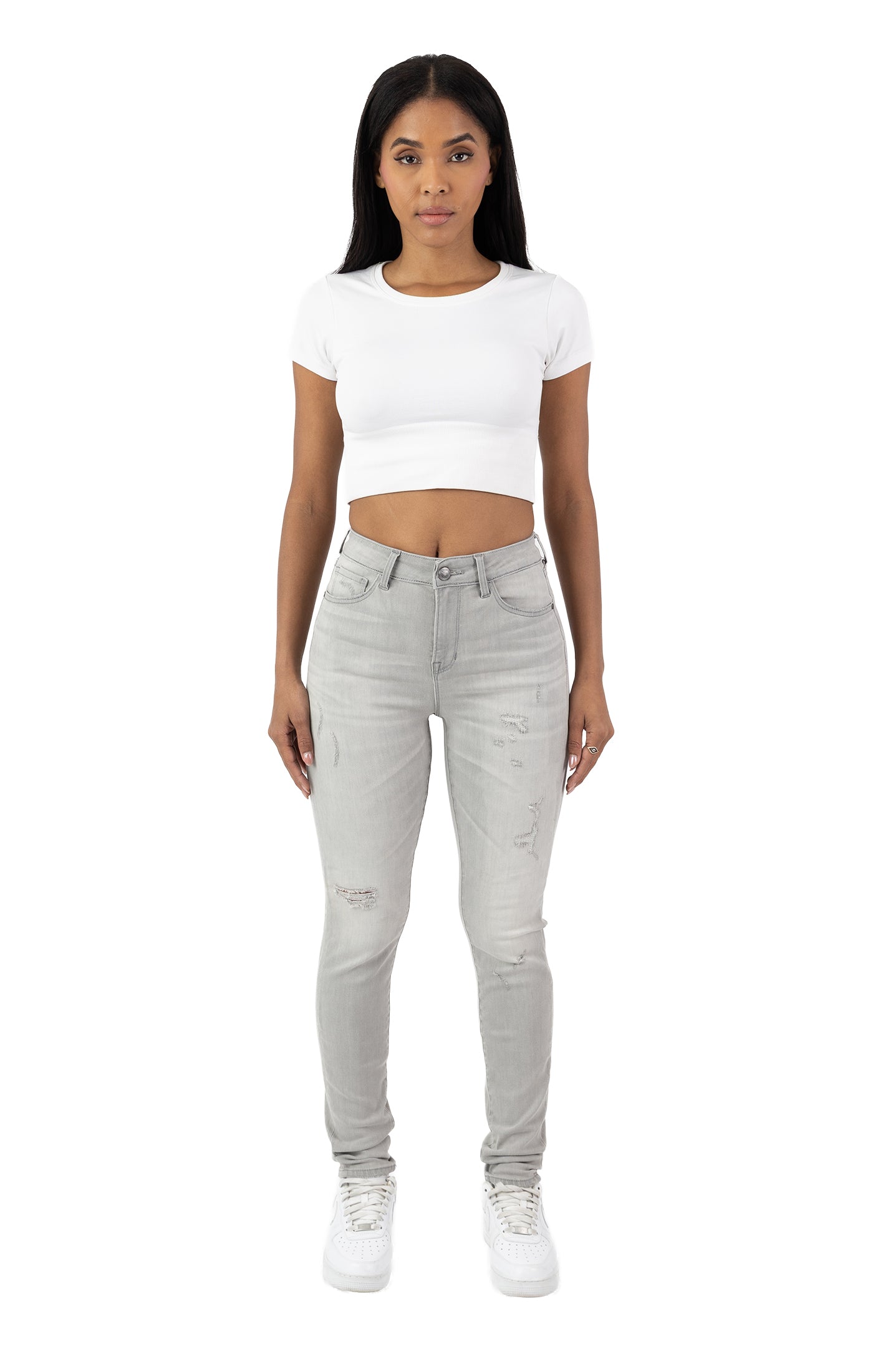 High Rise Rip Off Skinny Pants - Cider Grey