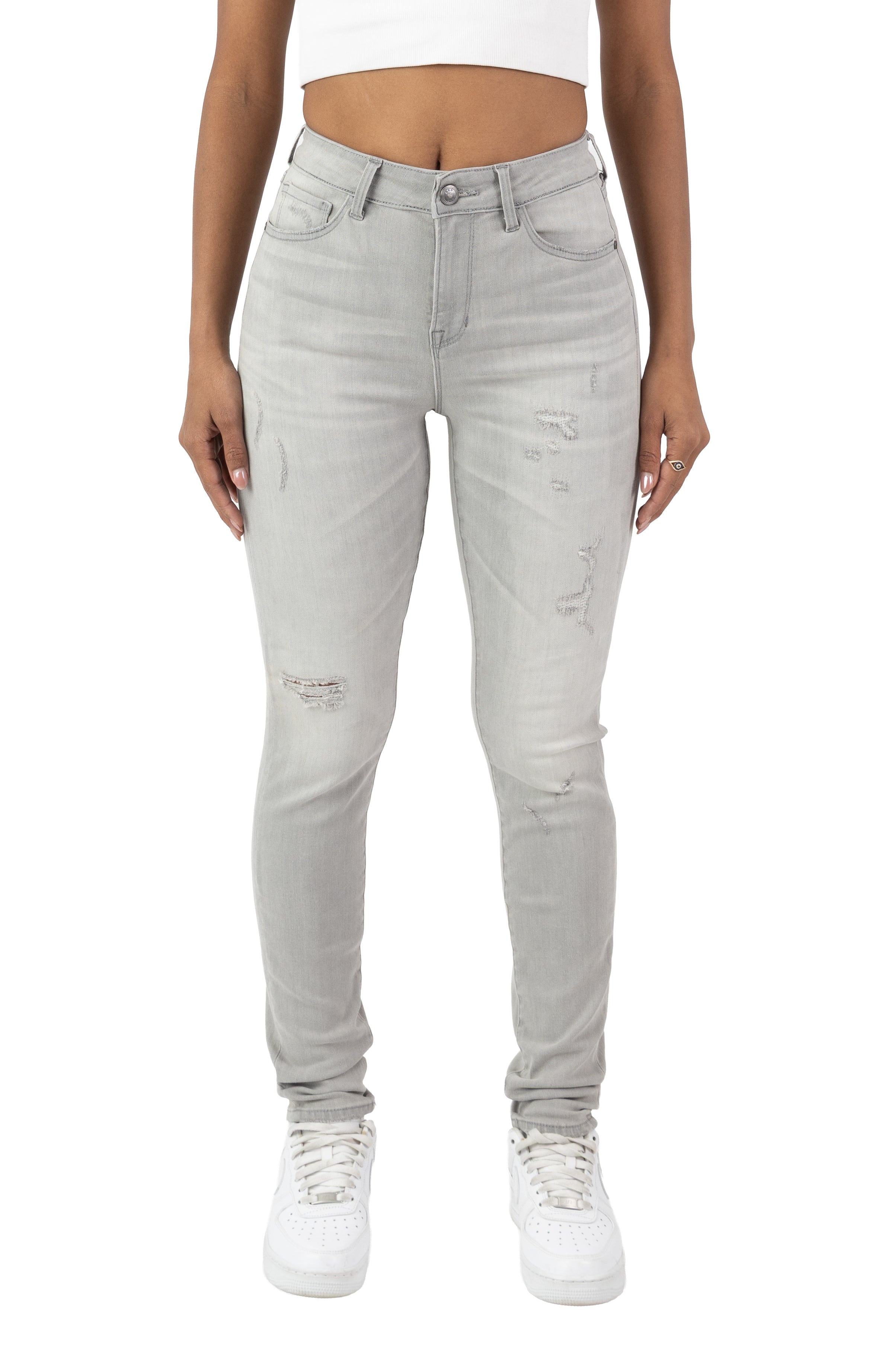 High Rise Rip Off Skinny Pants - Cider Grey