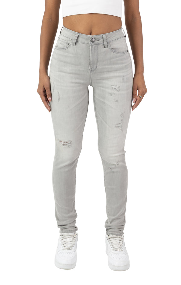 High Rise Rip Off Skinny Pants - Cider Grey