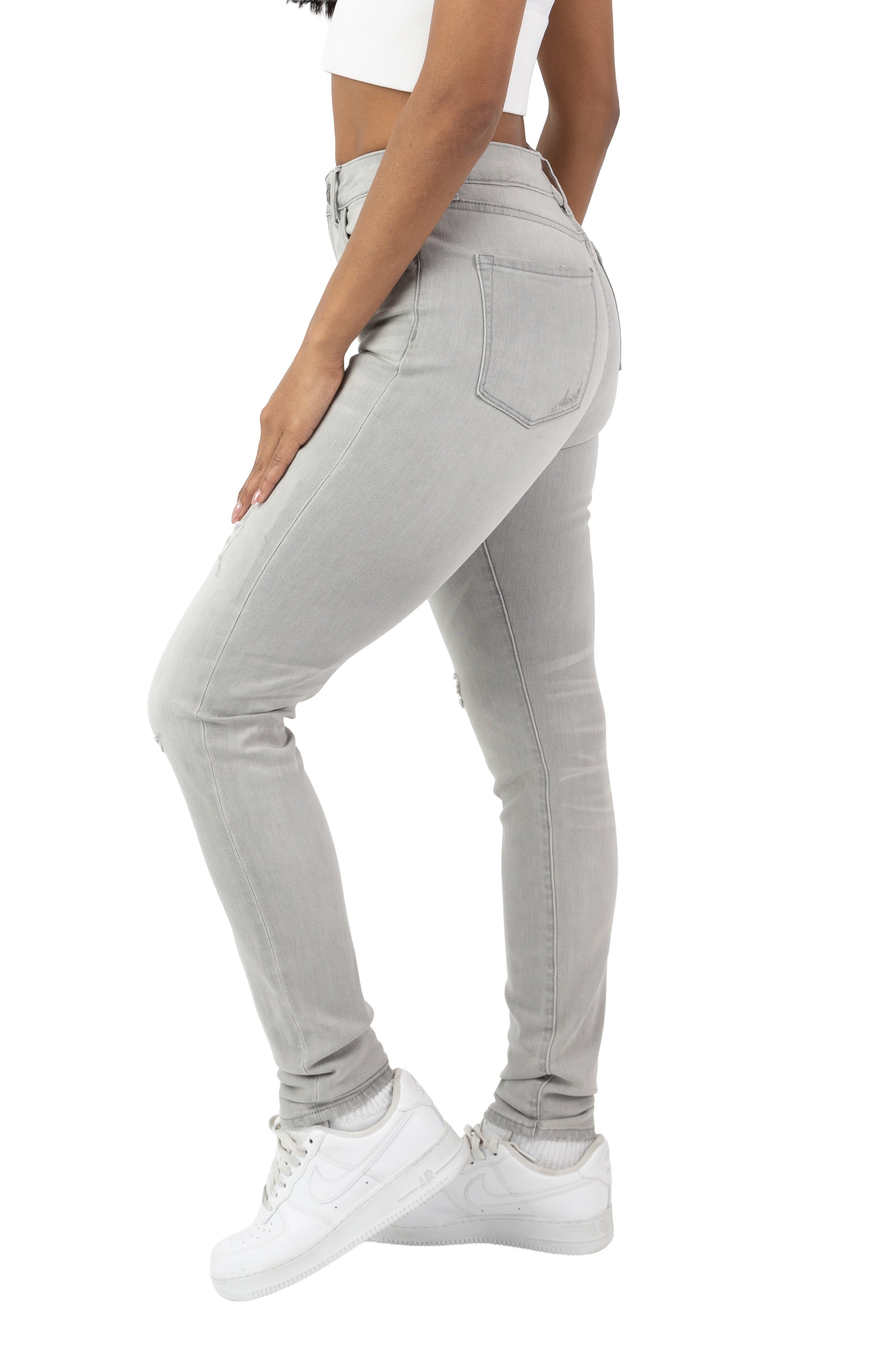 High Rise Rip Off Skinny Pants - Cider Grey