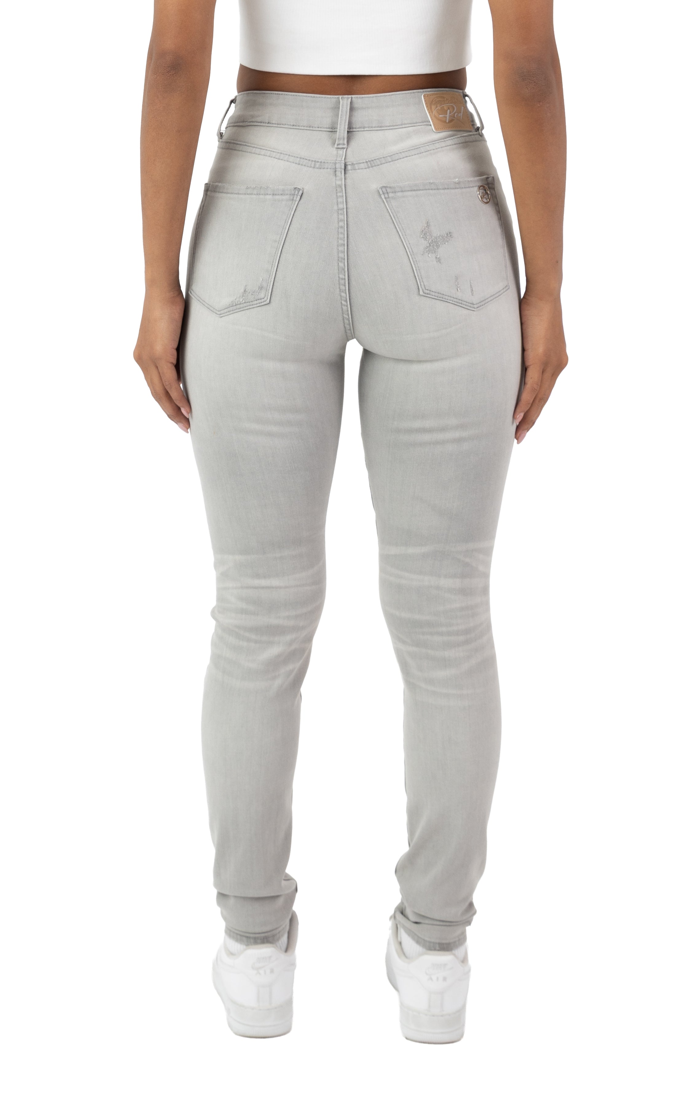 High Rise Rip Off Skinny Pants - Cider Grey