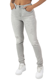 High Rise Rip Off Skinny Pants - Cider Grey