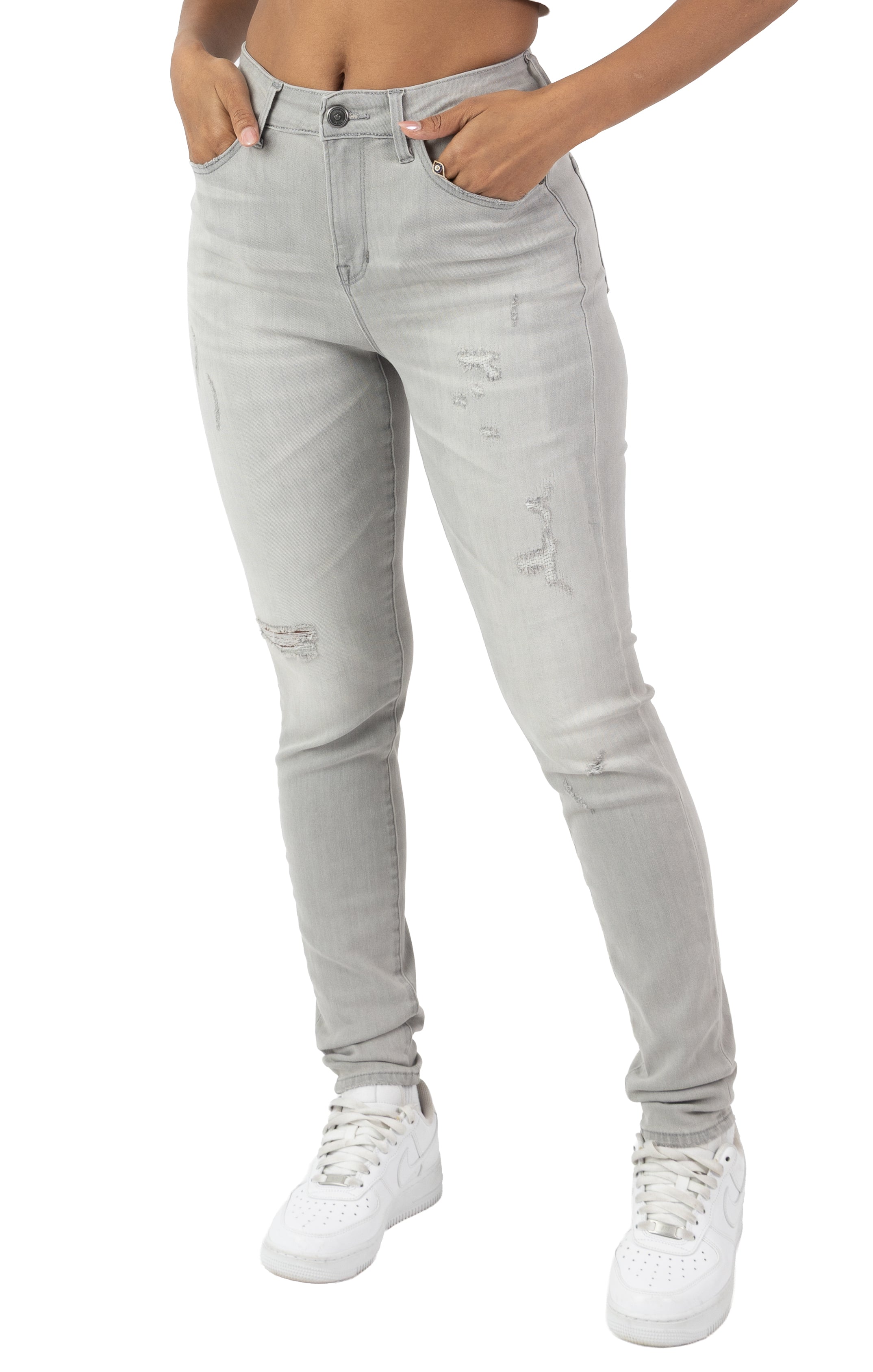 High Rise Rip Off Skinny Pants - Cider Grey
