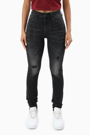 High Rise Rip Off Skinny Pants - Nightfall Black