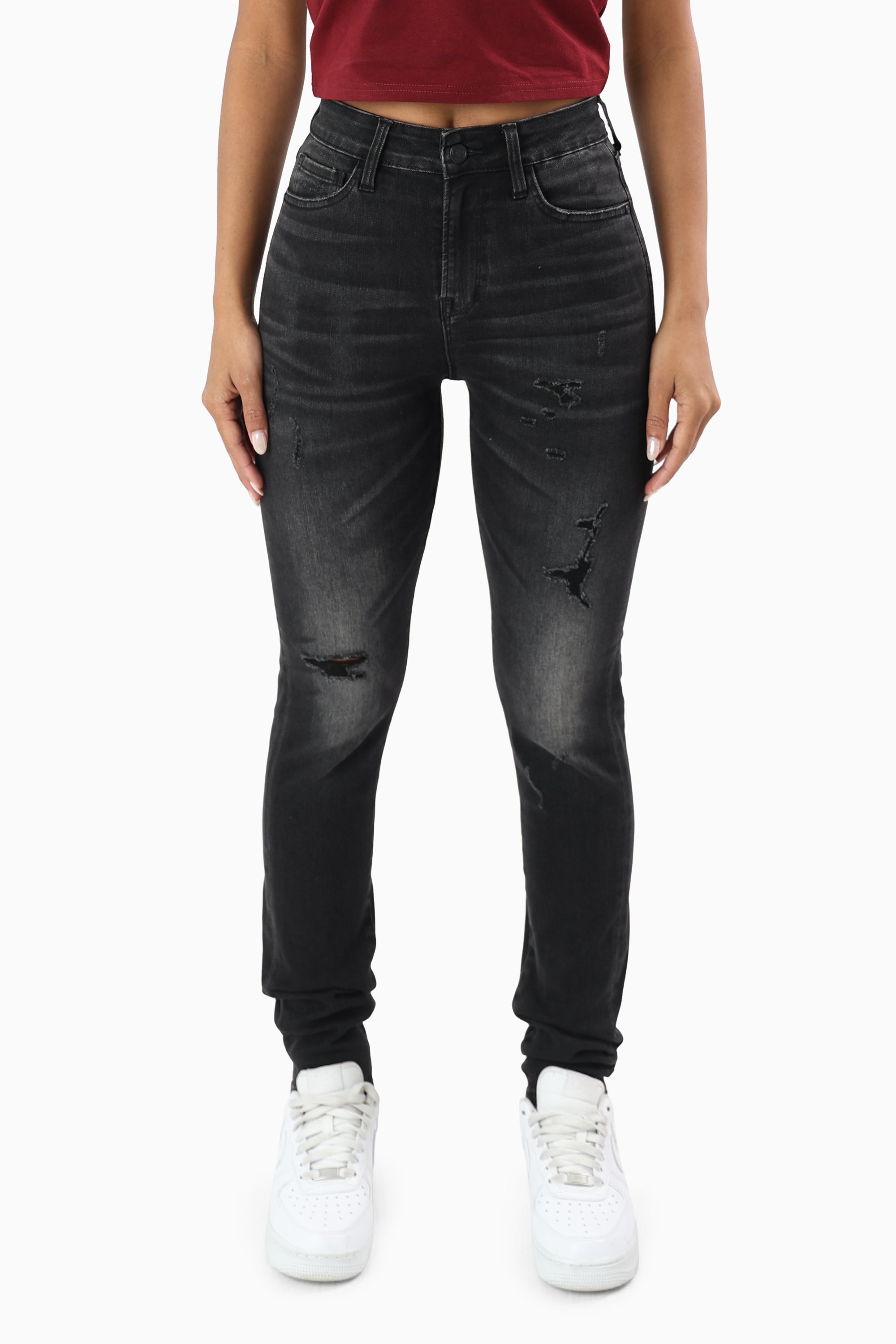 High Rise Rip Off Skinny Pants - Nightfall Black