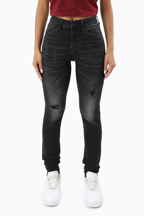 High Rise Rip Off Skinny Pants - Nightfall Black
