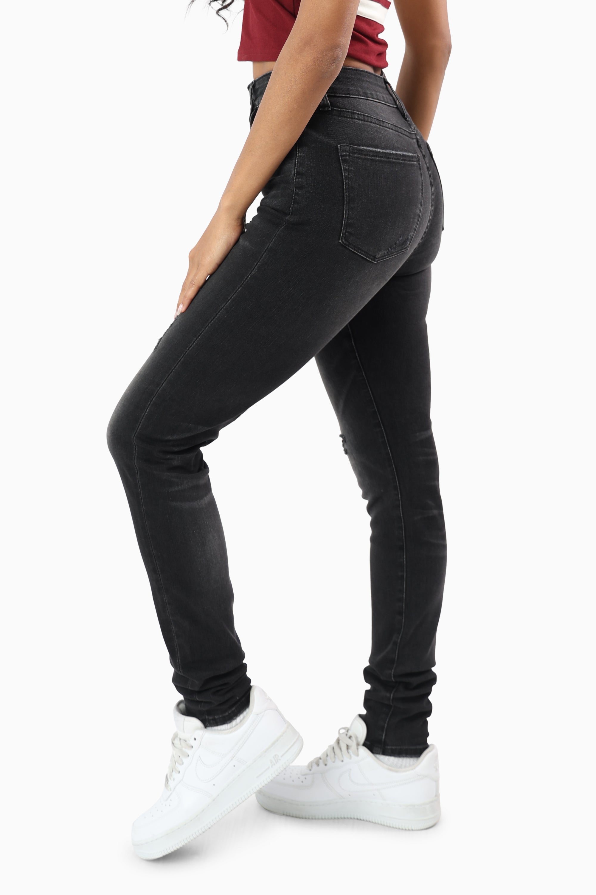 High Rise Rip Off Skinny Pants - Nightfall Black