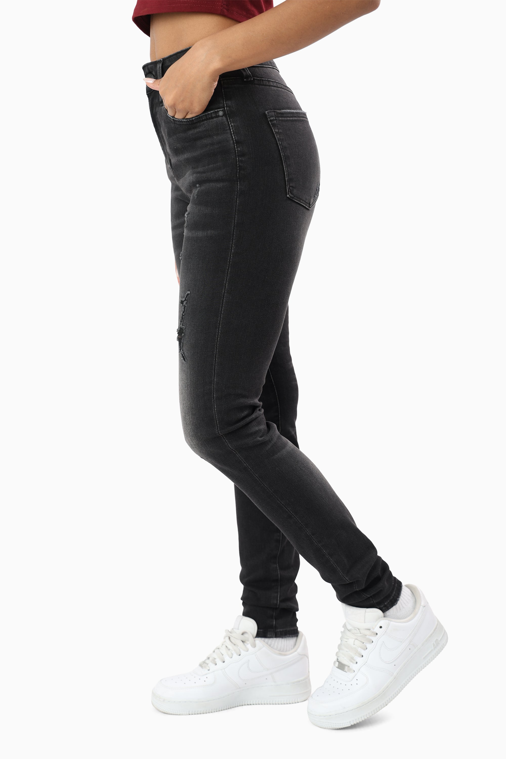 High Rise Rip Off Skinny Pants - Nightfall Black