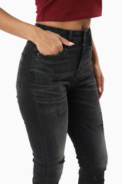 High Rise Rip Off Skinny Pants - Nightfall Black