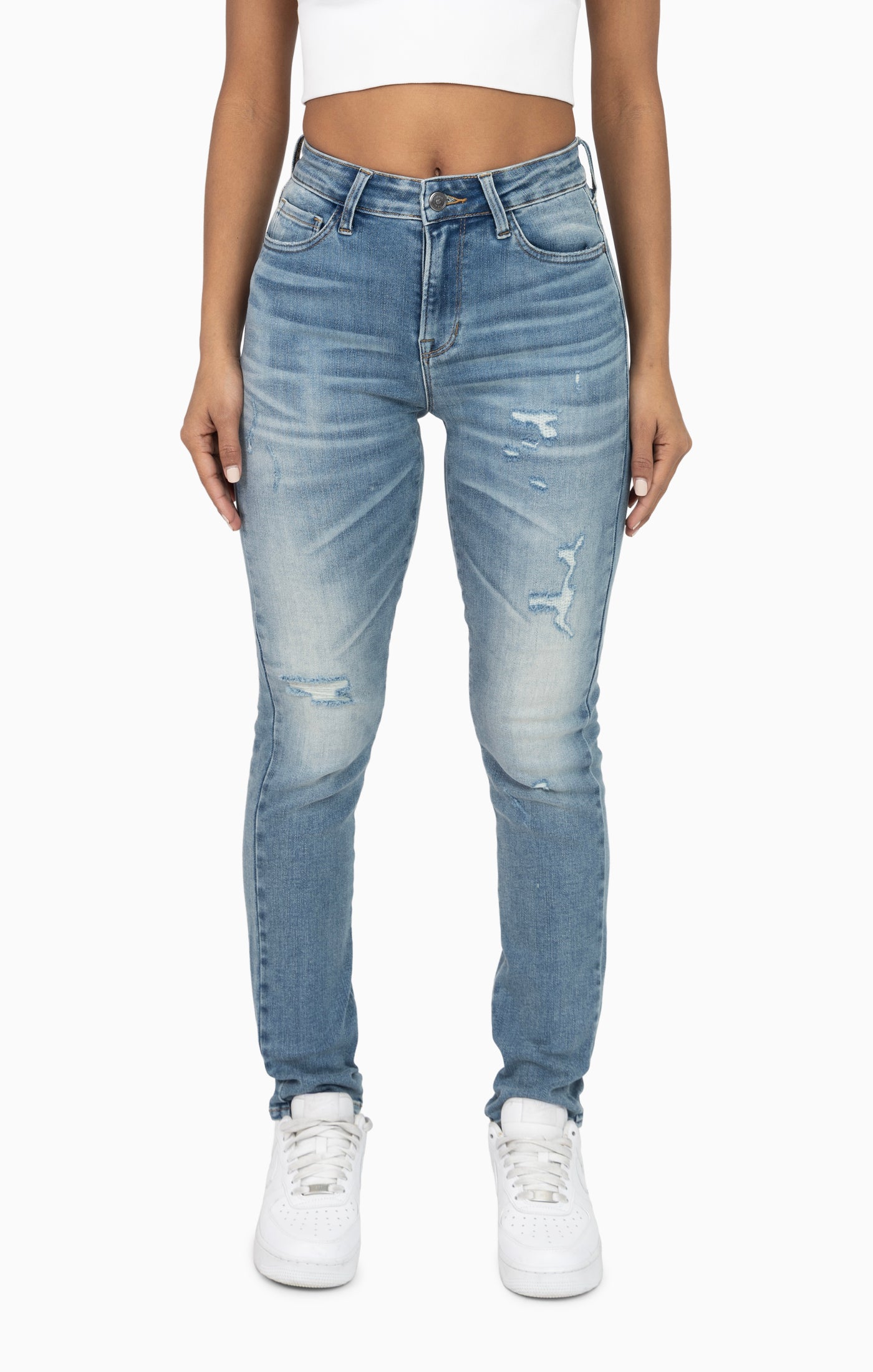High Rise Rip Off Skinny Pants - Walter Blue