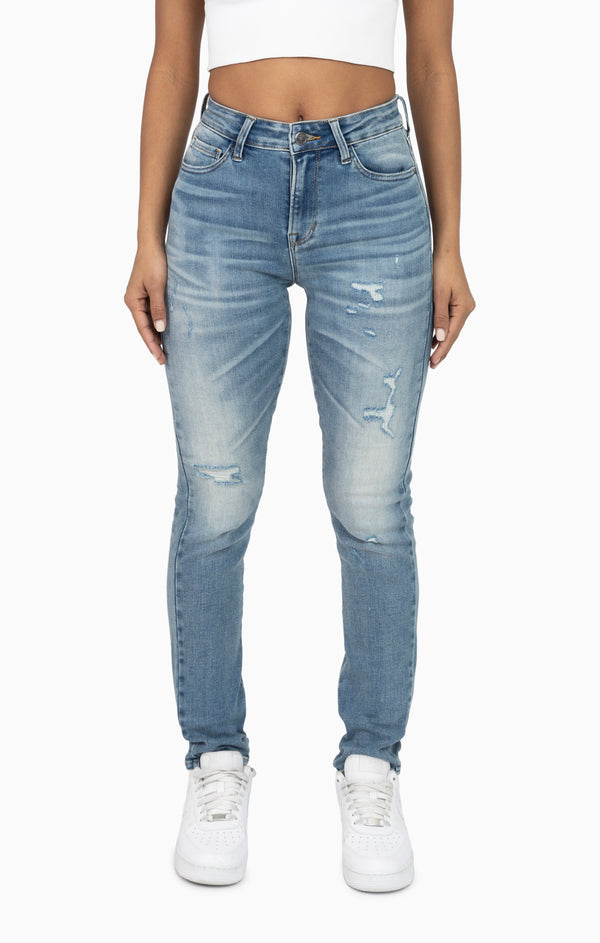 High Rise Rip Off Skinny Pants - Walter Blue