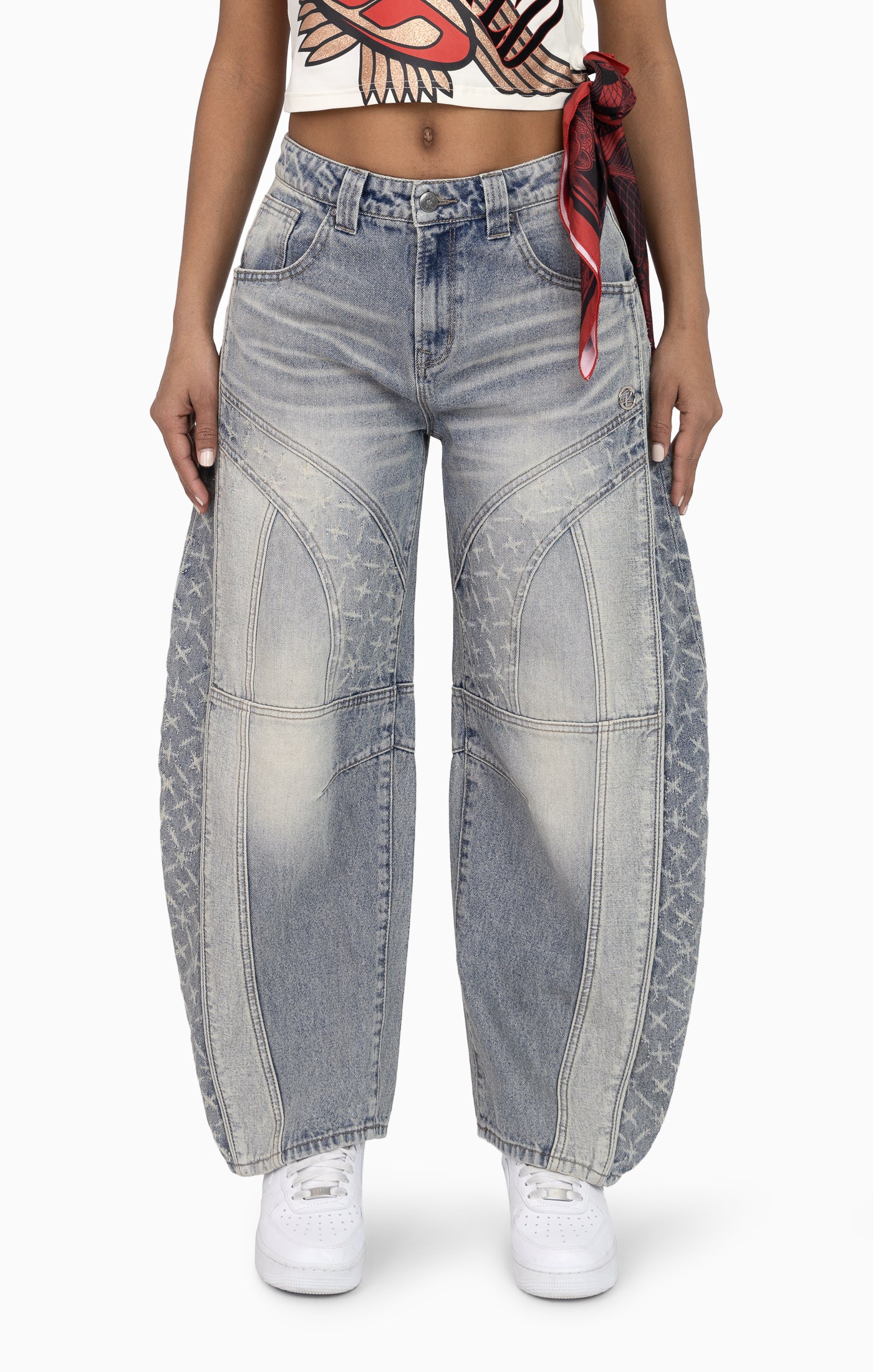 Laser Drilled Denim Pants - Spatter Blue
