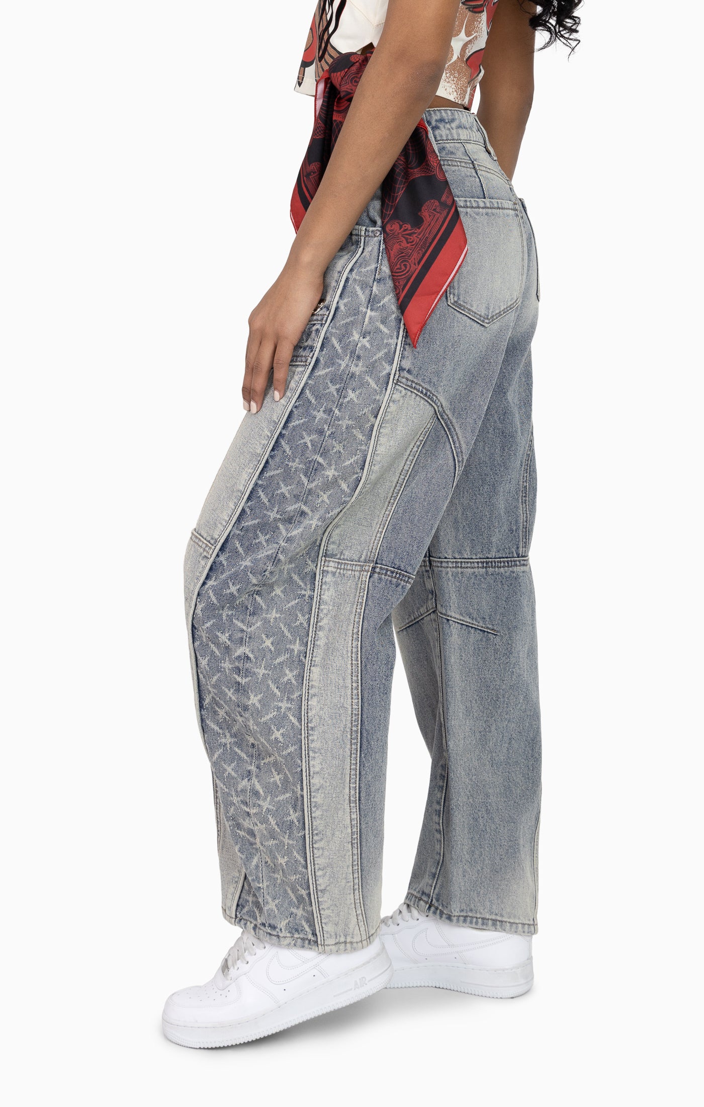 Laser Drilled Denim Pants - Spatter Blue