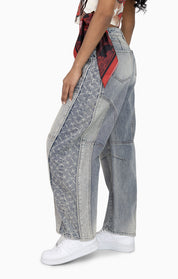 Laser Drilled Denim Pants - Spatter Blue
