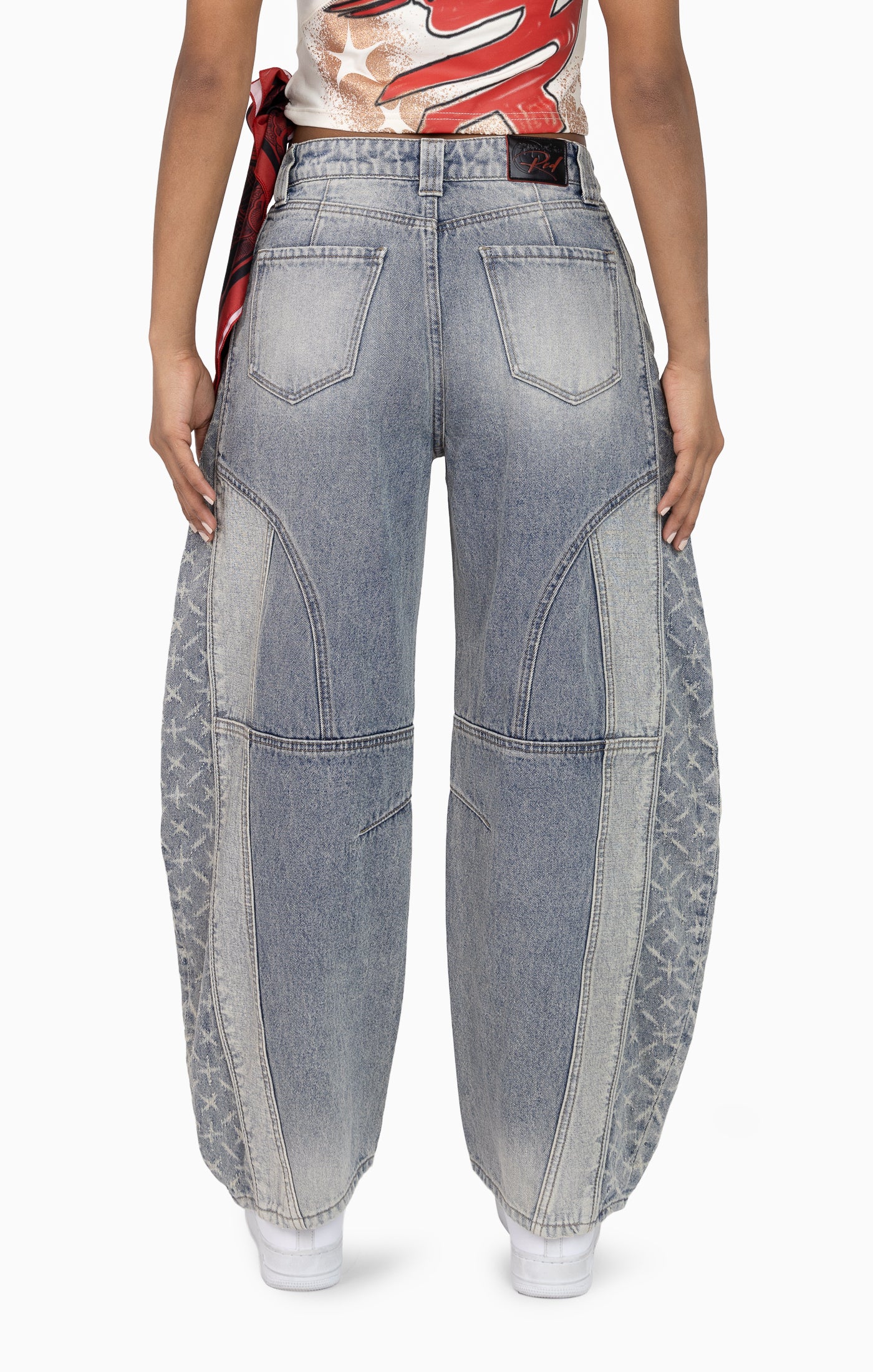Laser Drilled Denim Pants - Spatter Blue
