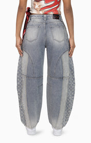 Laser Drilled Denim Pants - Spatter Blue