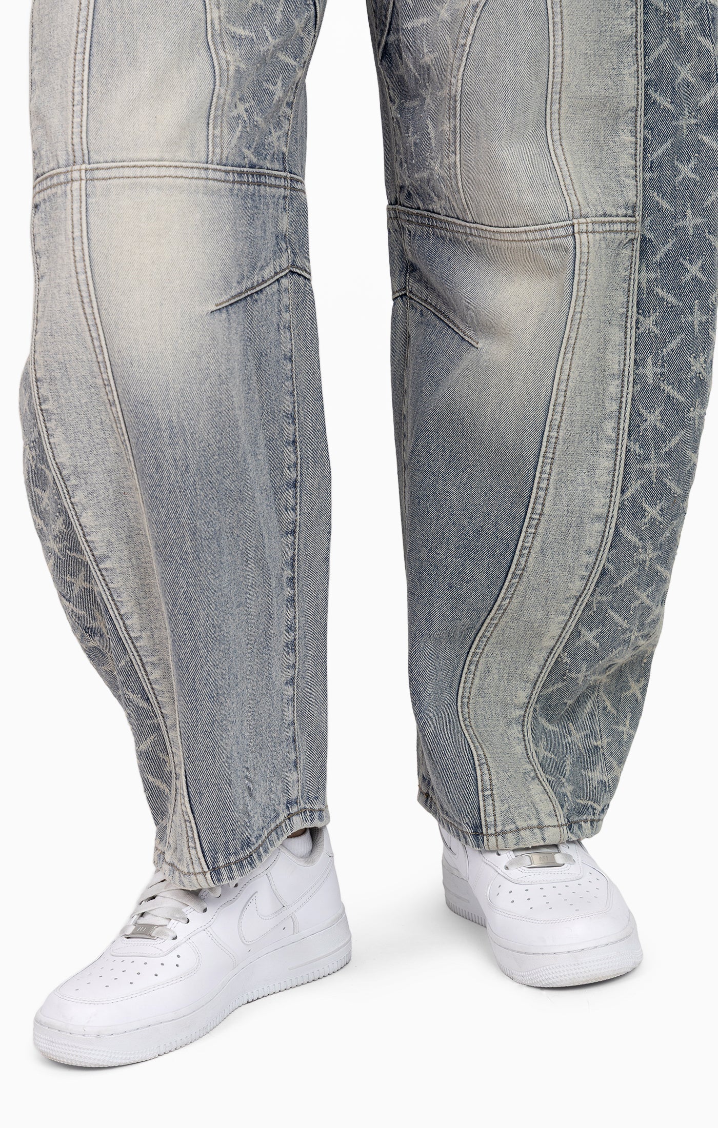 Laser Drilled Denim Pants - Spatter Blue