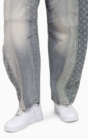 Laser Drilled Denim Pants - Spatter Blue