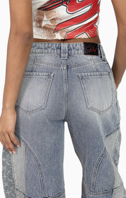 Laser Drilled Denim Pants - Spatter Blue