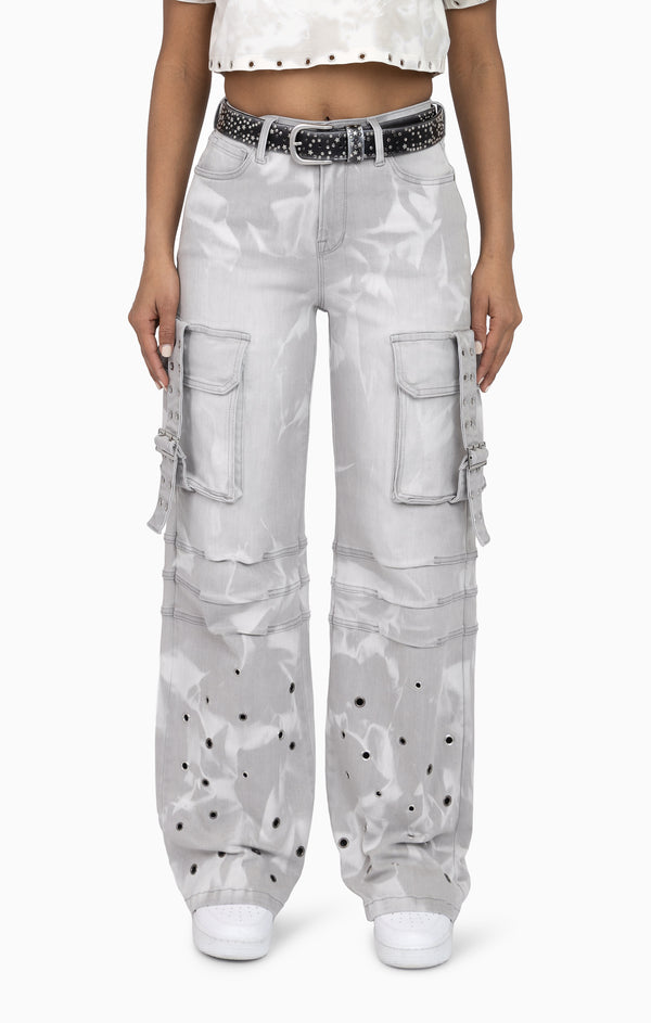Grommet Denim Pants - Glacier Grey