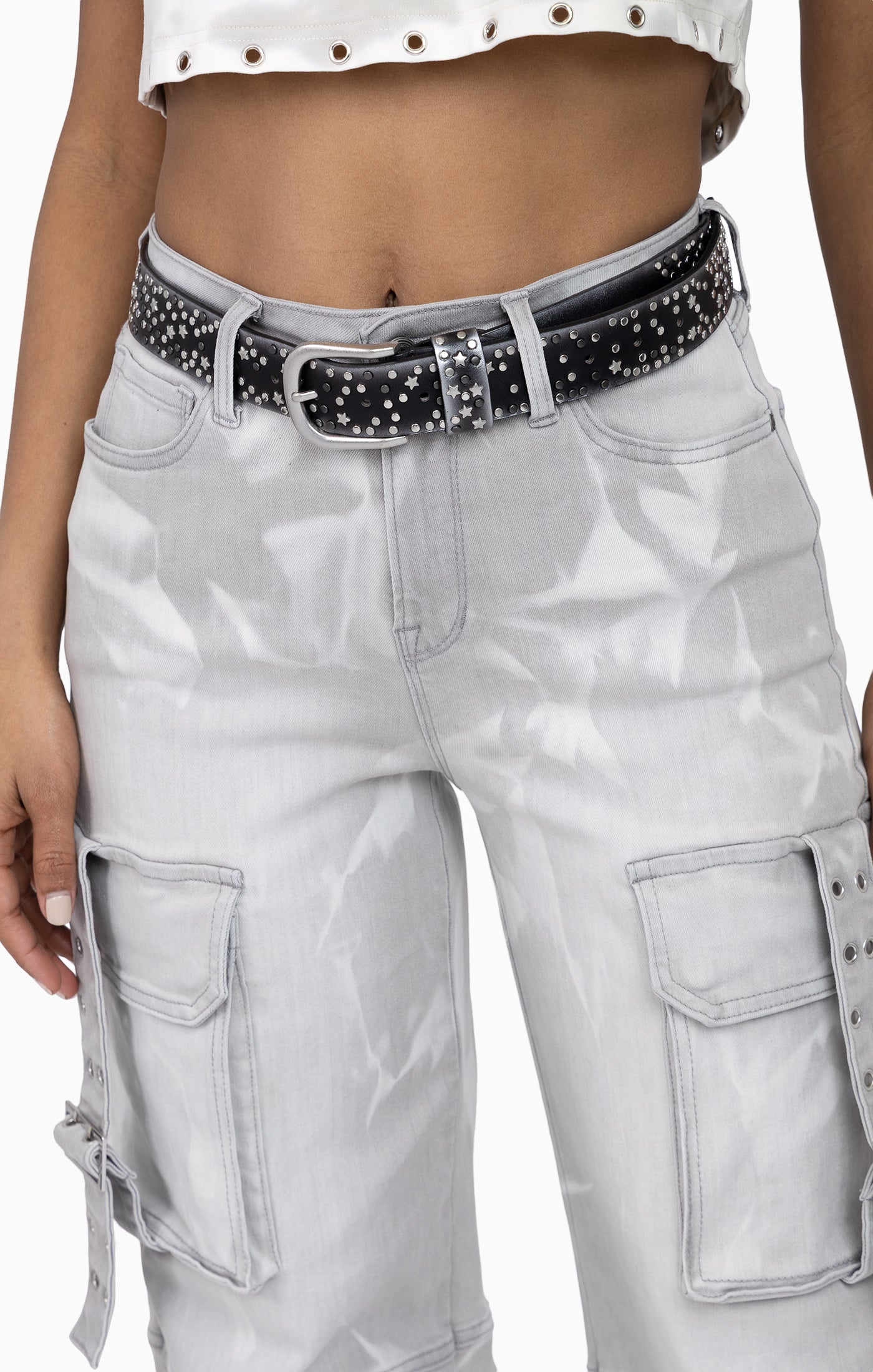 Grommet Denim Pants - Glacier Grey