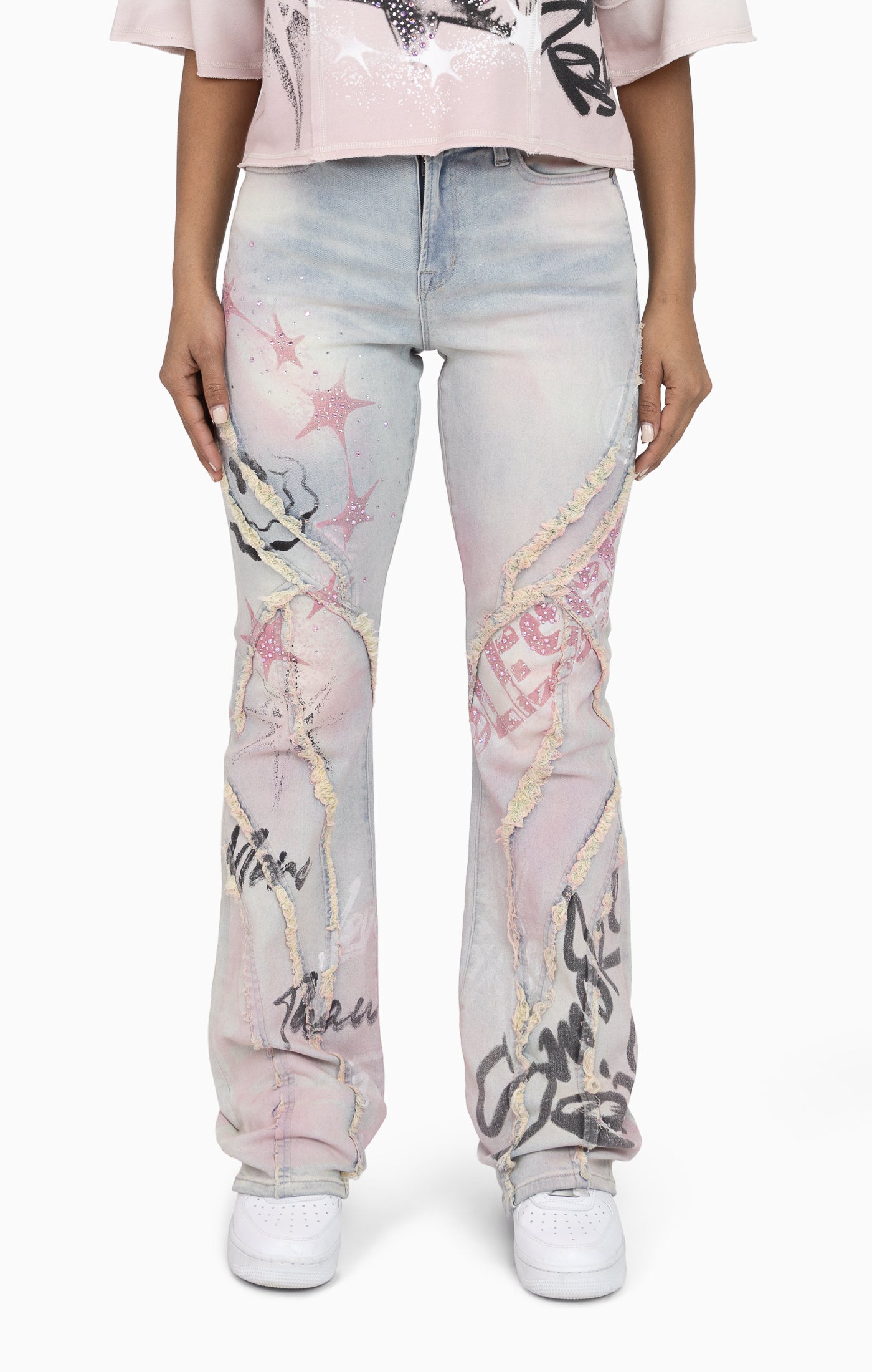 Oversprayed Cutline Denim Pants - Anise Blue