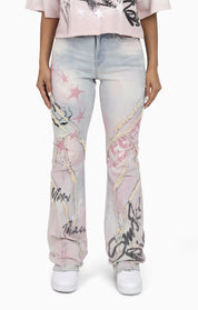 Oversprayed Cutline Denim Pants - Anise Blue
