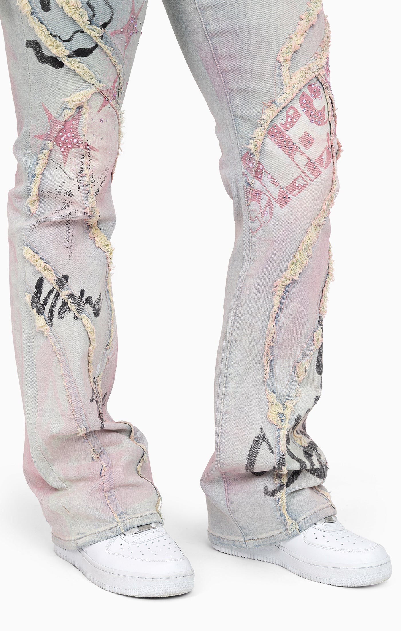 Oversprayed Cutline Denim Pants - Anise Blue