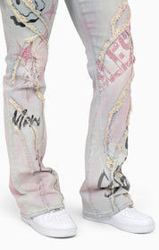 Oversprayed Cutline Denim Pants - Anise Blue