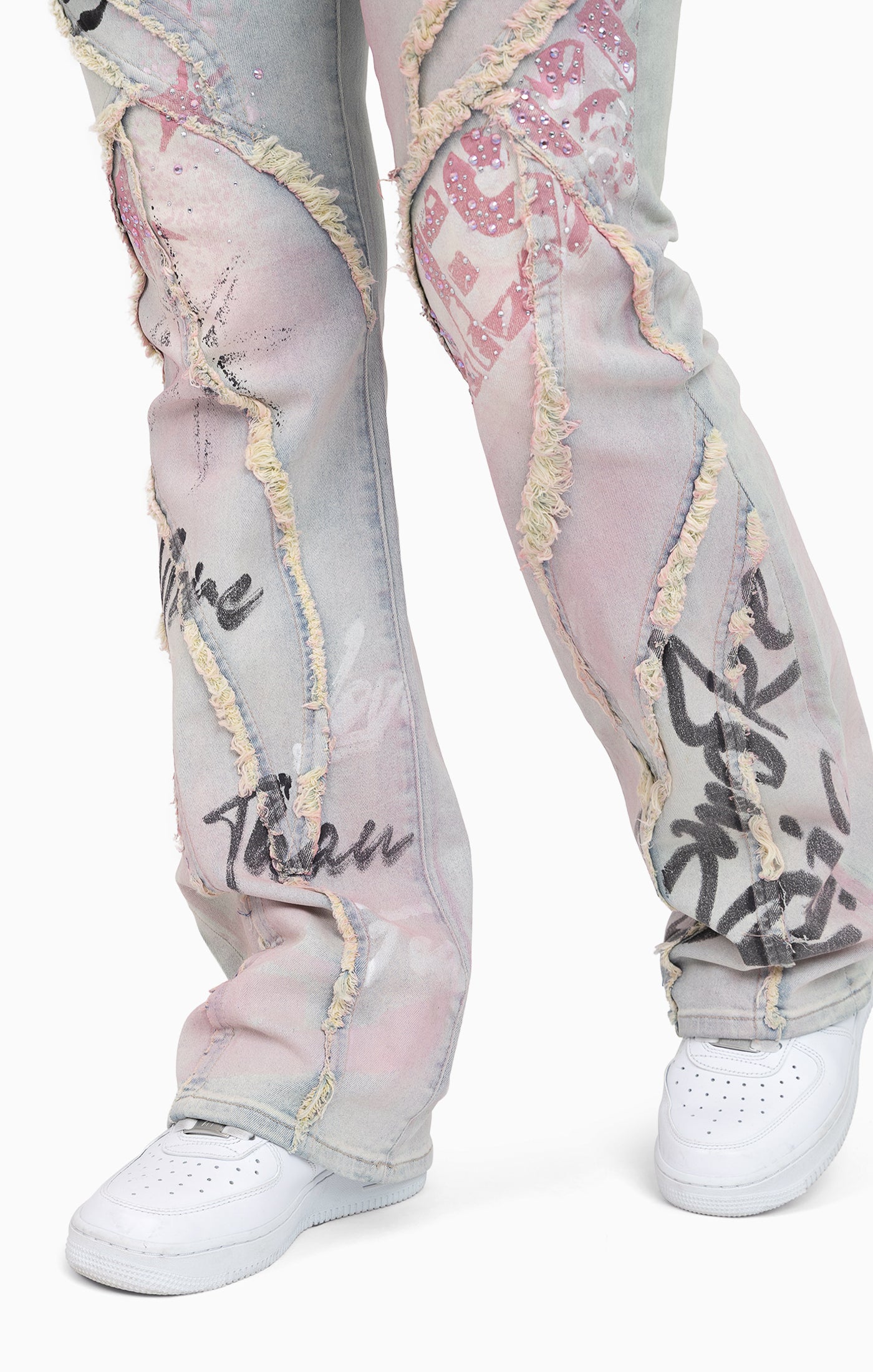 Oversprayed Cutline Denim Pants - Anise Blue