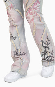 Oversprayed Cutline Denim Pants - Anise Blue